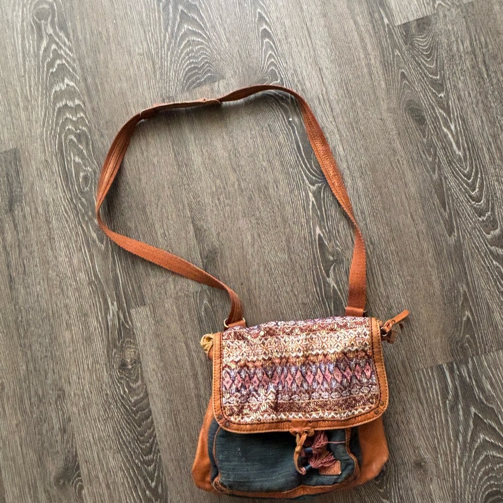 Boho Woven Flap Crossbody Bag in Brown and Multicolor Converts To A Backpack